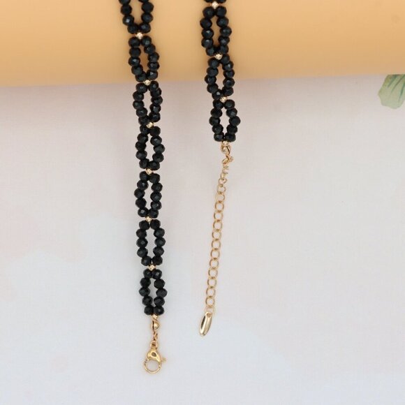 Rose Gold Black Beaded Necklace with Gold-Plated Brass Finish, XPNL0234 - Picture 9 of 12